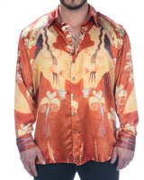 Apollo MAN  Pure Mulberry Men's Silk Shirt 'Ancient Whispers' Print