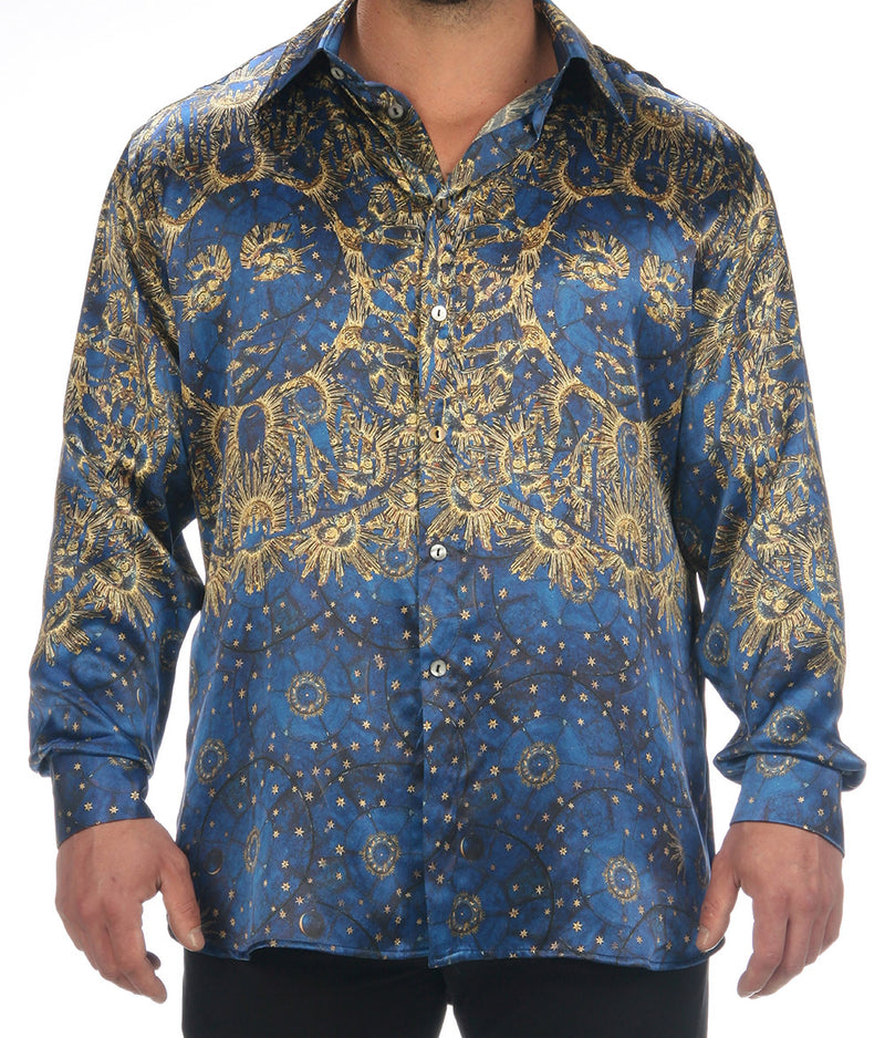 Apollo MAN  Pure Mulberry Men's Silk Shirt Solaris Print